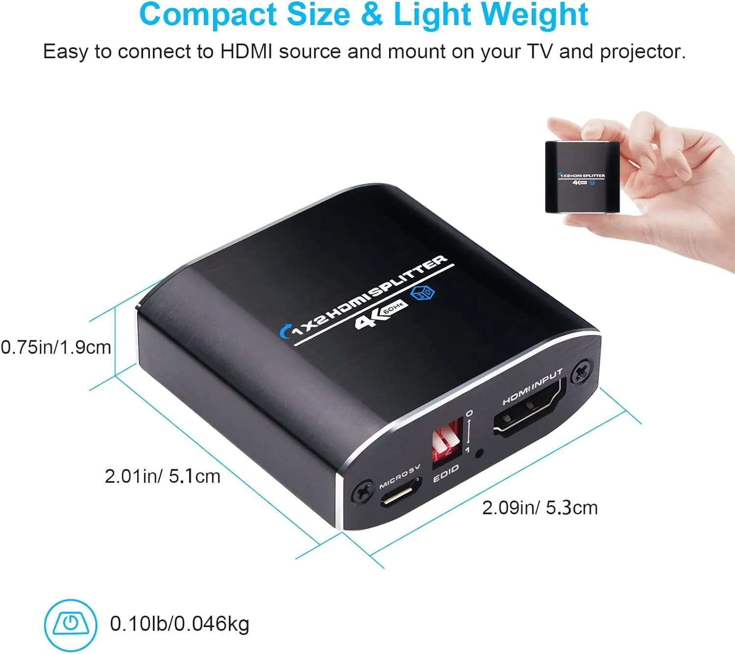 Yauhody HDMI splitter 1 in 2 out 4K 60Hz HDR