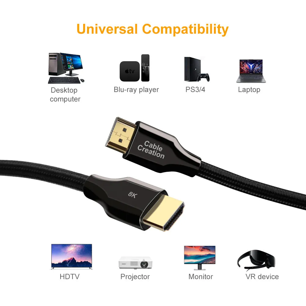 CableCreation HDMI kabel 8K 2 meter 48Gbps zink