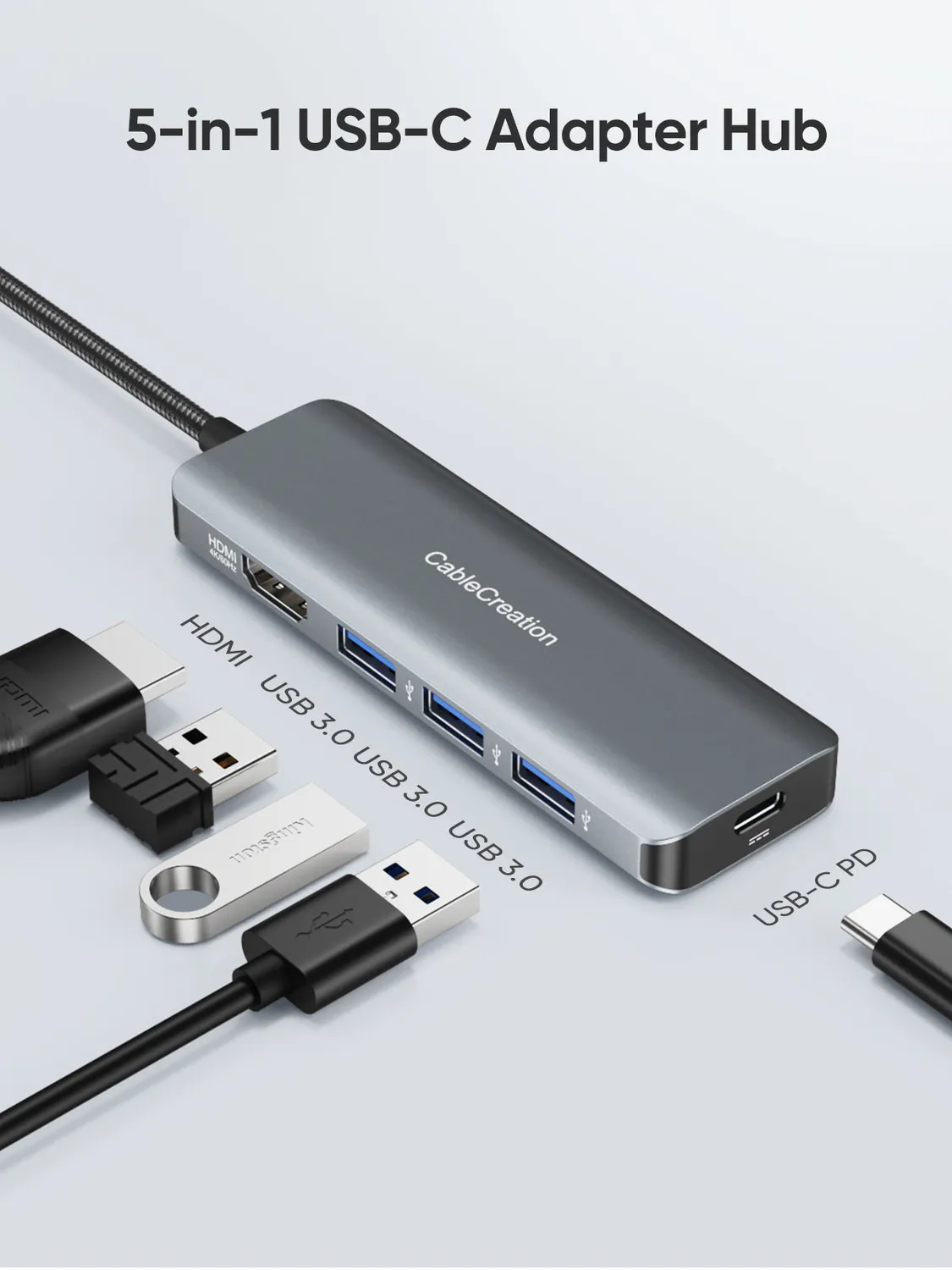 CableCreation 5-in-1 USB-C hub HDMI 4K 60Hz 100W