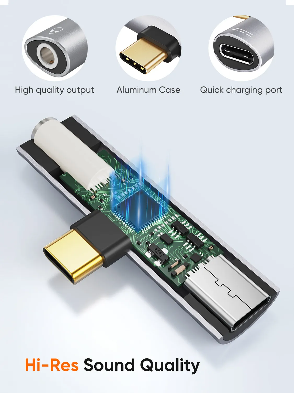 CableCreation USB-C naar 3,5mm audio adapter 2-in-1