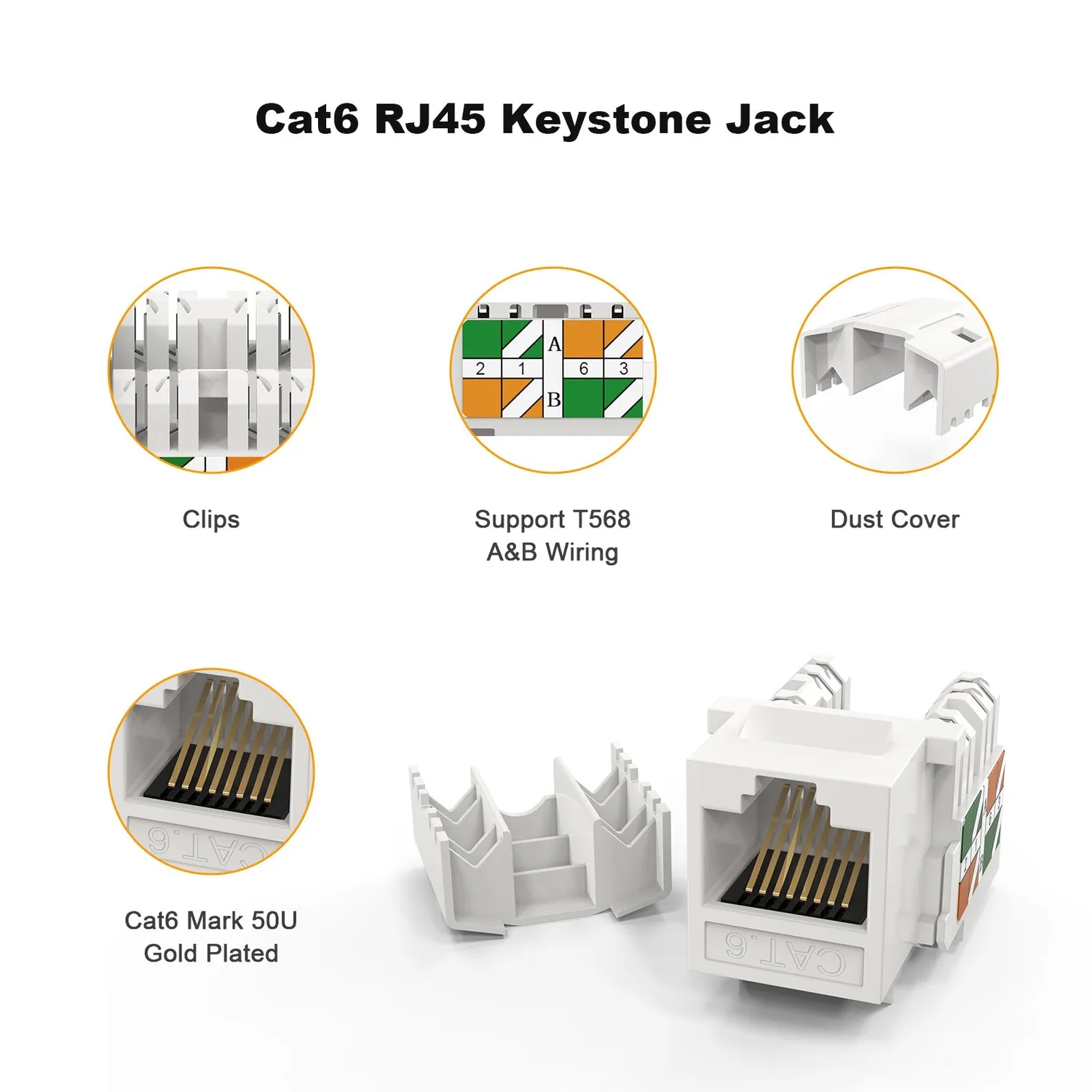 CableCreation 20-Pack Cat6 RJ45 Keystone Jack module connector