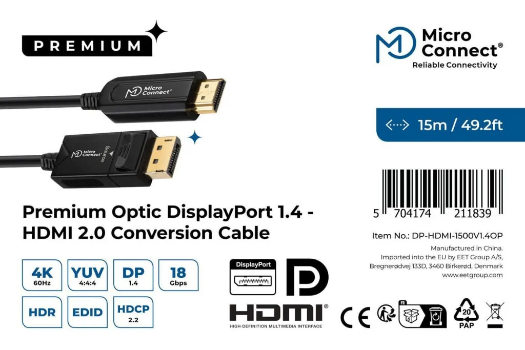 Microconnect Premium DisplayPort naar HDMI kabel 15m optisch