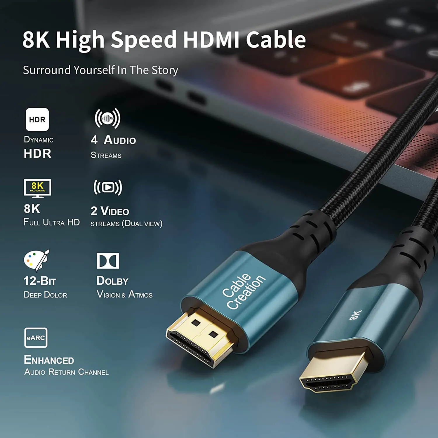 CableCreation Ultra HD HDMI 8K Kabel blauw 1m