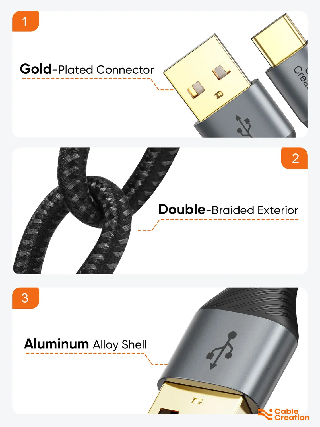 CableCreation USB-A naar USB-C kabel 2 m grijs 3A
