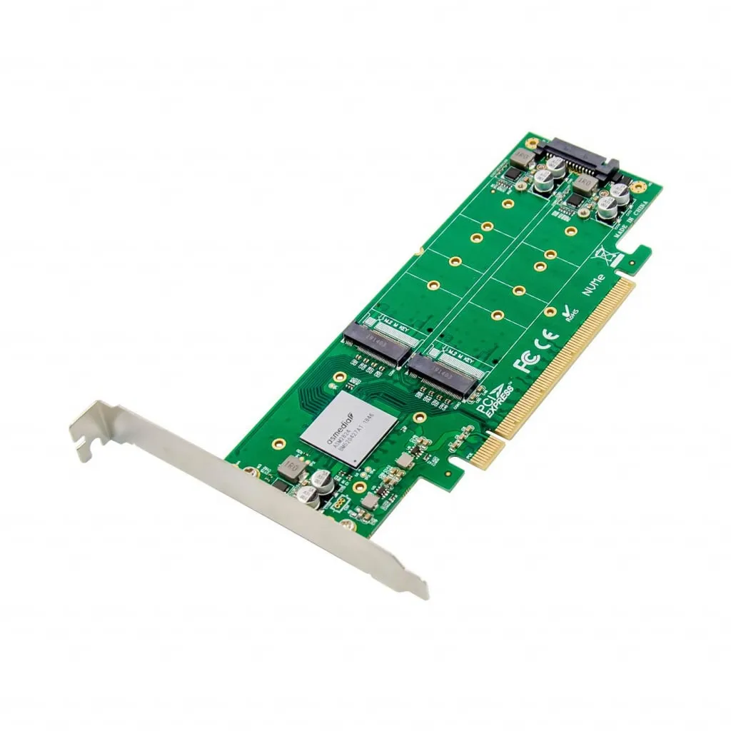 Microconnect PCIe x16 M.2 NVMe SSD adapter 4-poorts
