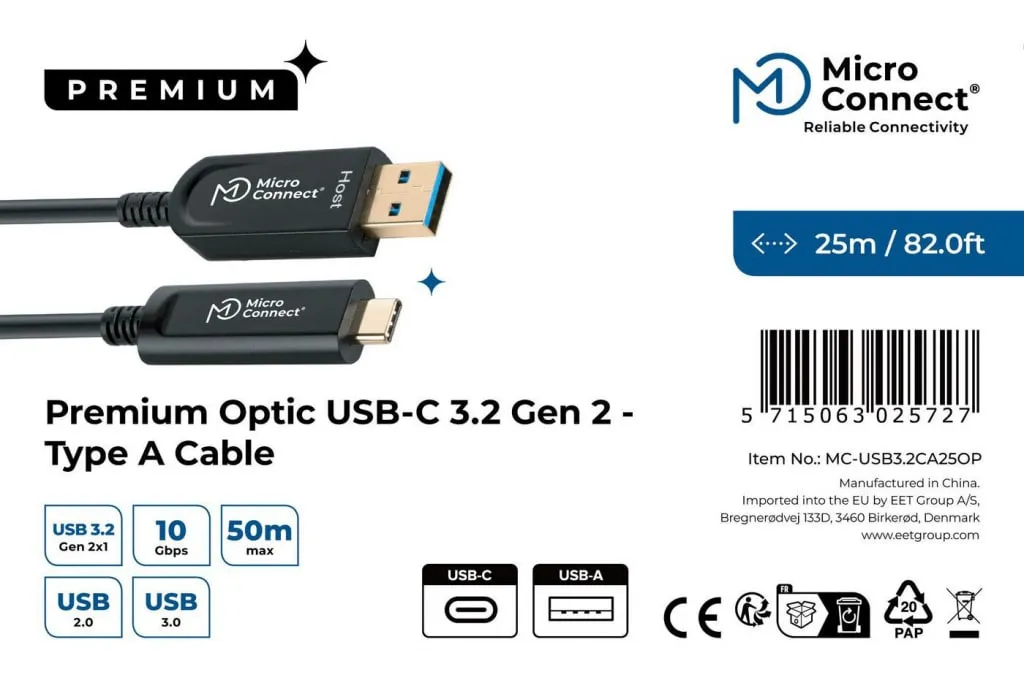 Microconnect Premium USB-C USB-A 3.2 Gen2 kabel 25m