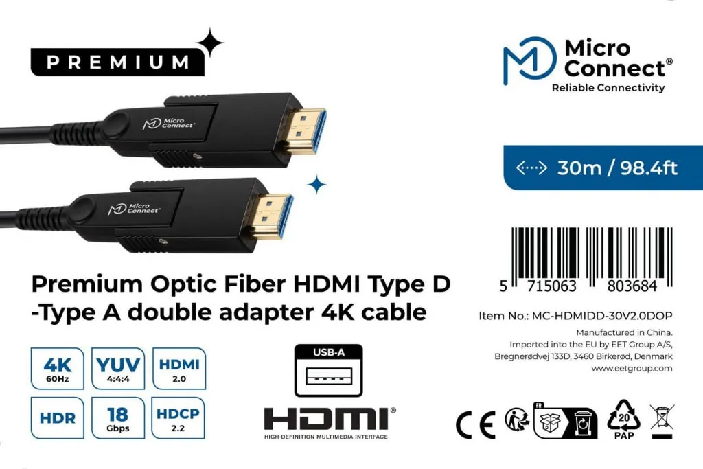 Microconnect Premium HDMI glasvezelkabel 30m 4K zwart