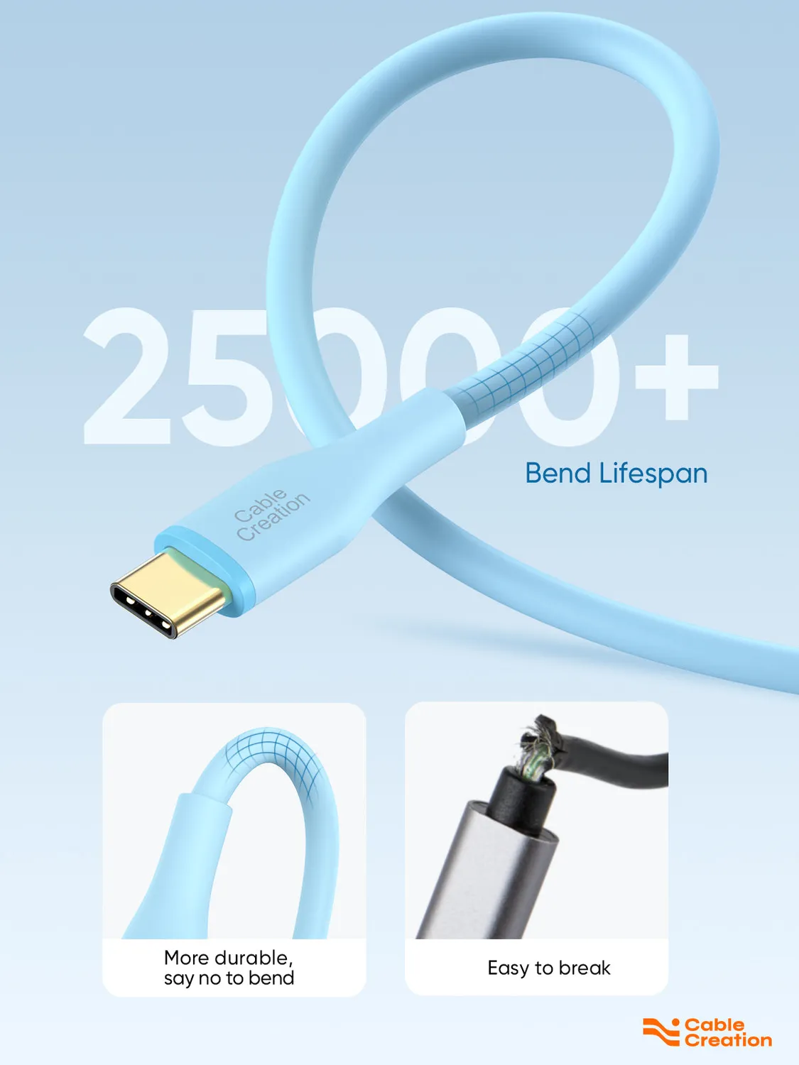 CableCreation Silicone USB-A USB-C oplaadkabel 6FT 60W