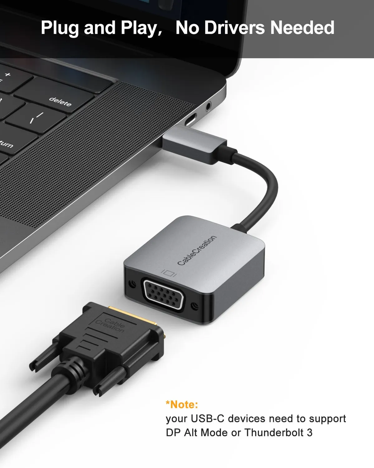 CableCreation USB-C naar VGA adapter 1080p aluminium