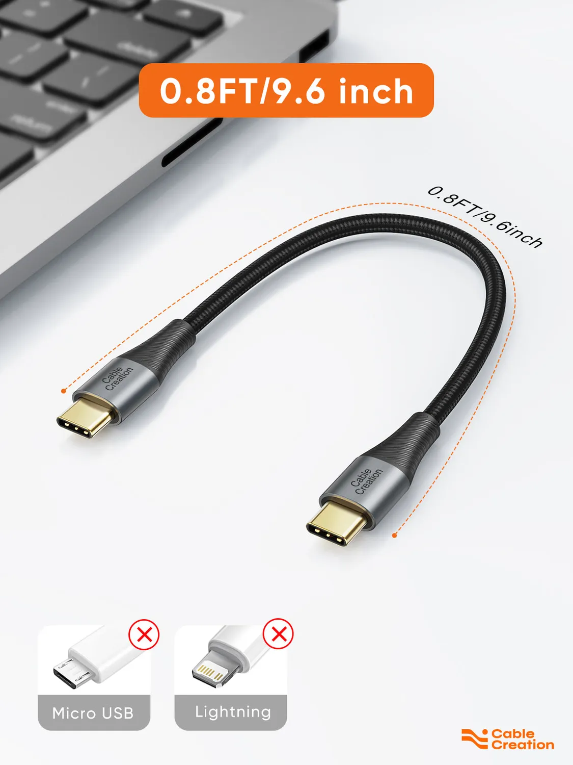 CableCreation USB-C naar USB-C kabel 6FT 60W gevlochten