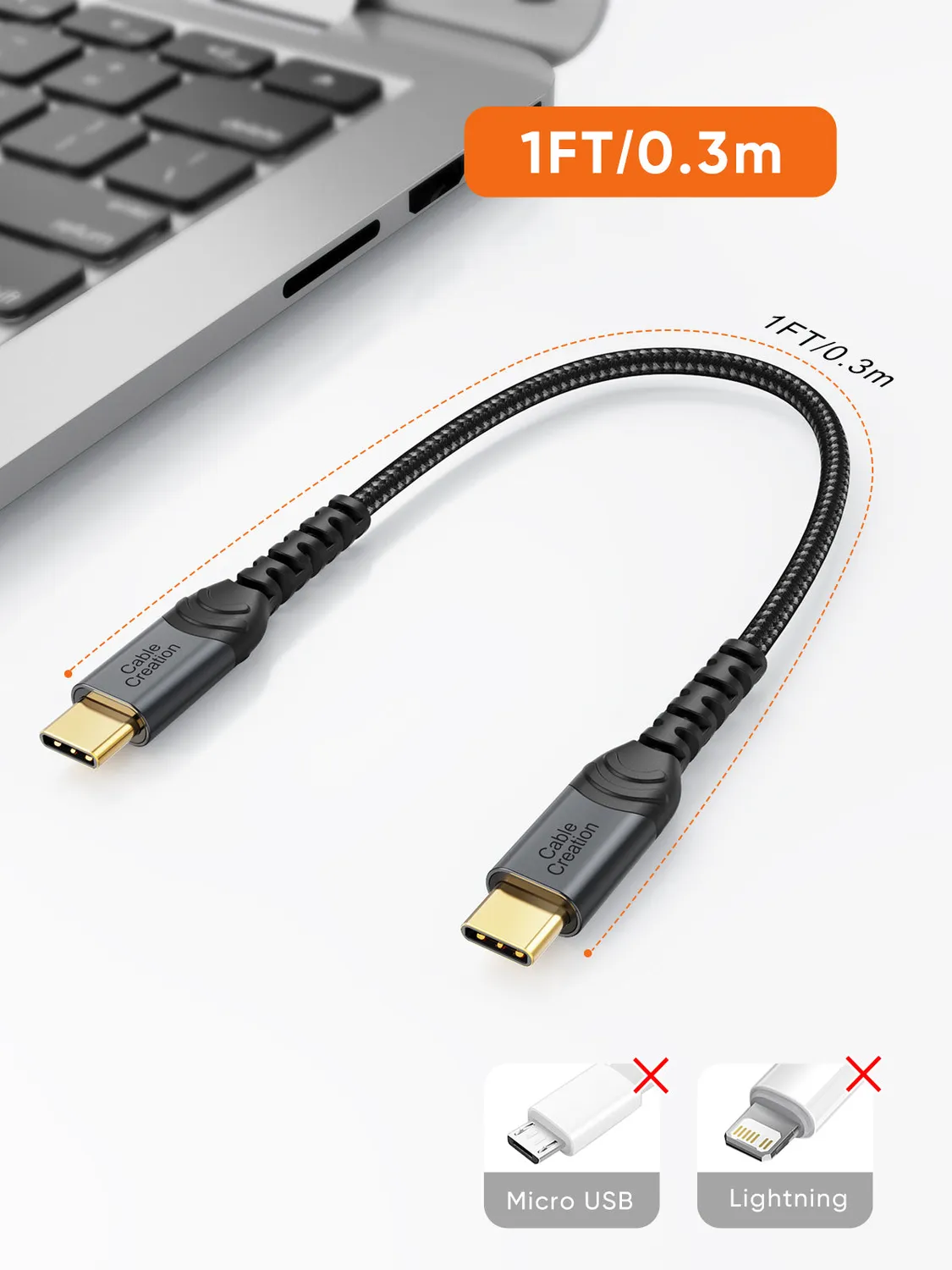CableCreation USB-C naar USB-C oplaadkabel 0,3m 2-pack 60W