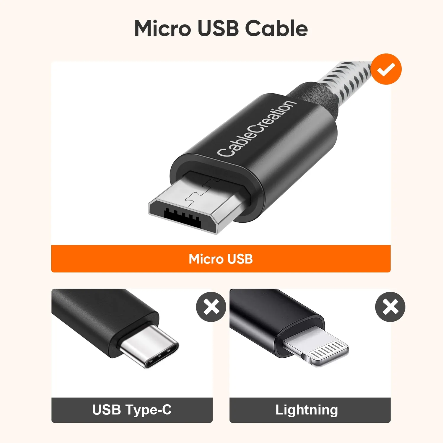 CableCreation USB naar Micro-USB kabel 0,15 m gevlochten
