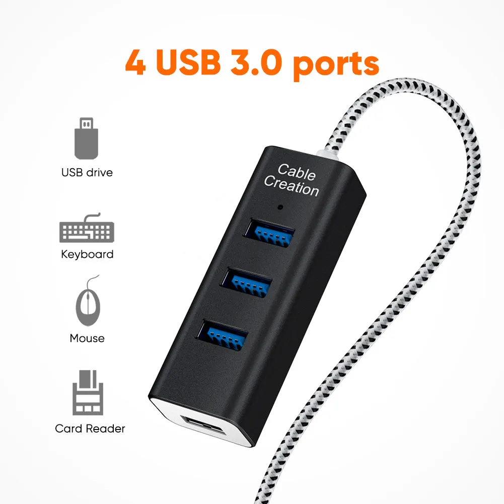 CableCreation 4-Poort USB 3.0 Hub 1.5m aluminium