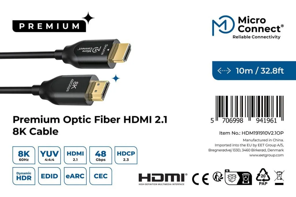 MicroConnect Premium HDMI kabel 10m 8K fiber