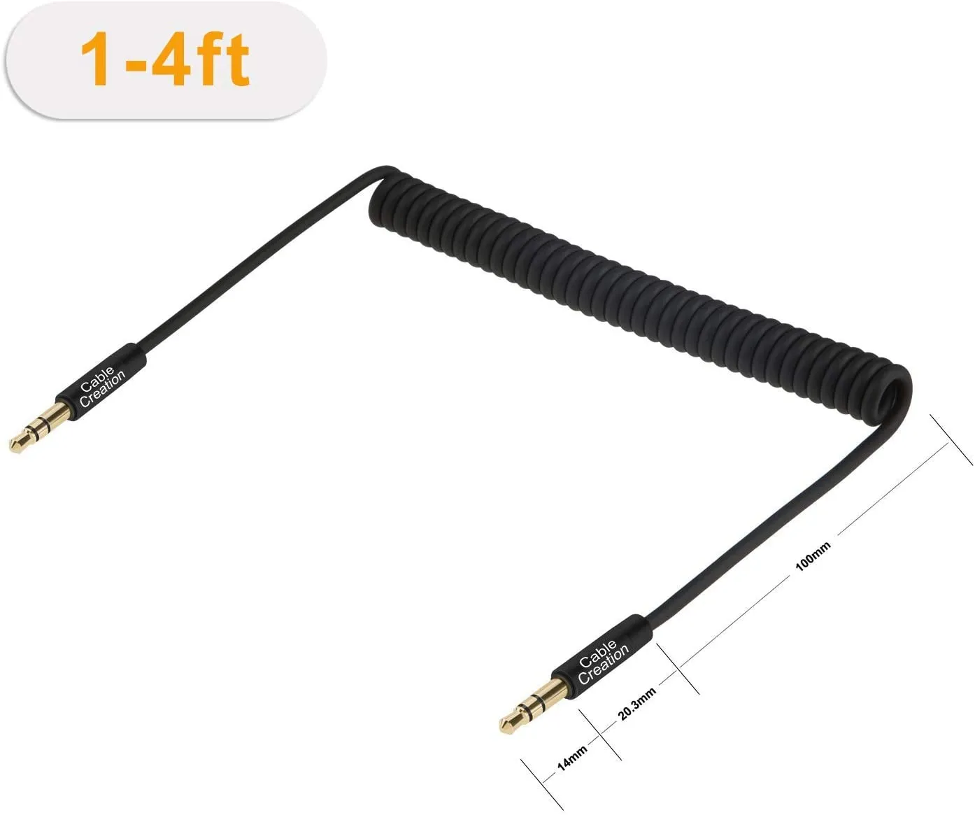 CableCreation Coiled 3.5mm Aux Kabel 1-4FT spiraal