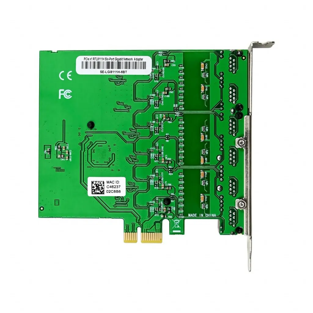 Microconnect RTL8111H netwerkkaart PCIe 6x RJ45 1G
