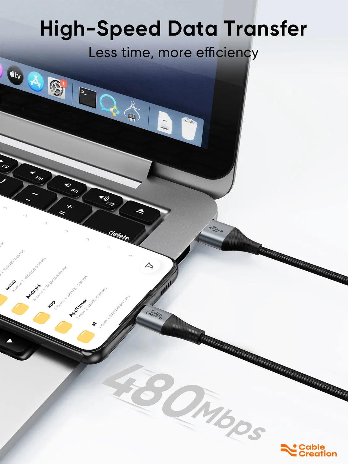 CableCreation USB-A naar USB-C kabel 2 m grijs 3A