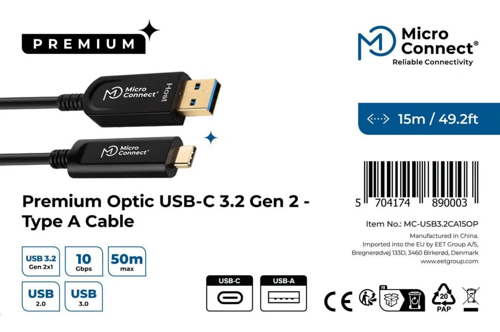 Microconnect Premium Optic Fiber USB-kabel 15 m USB-C-USB-A